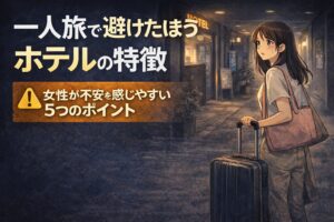 女性の一人旅で避けたほうがいいホテルの特徴を解説するイメージ