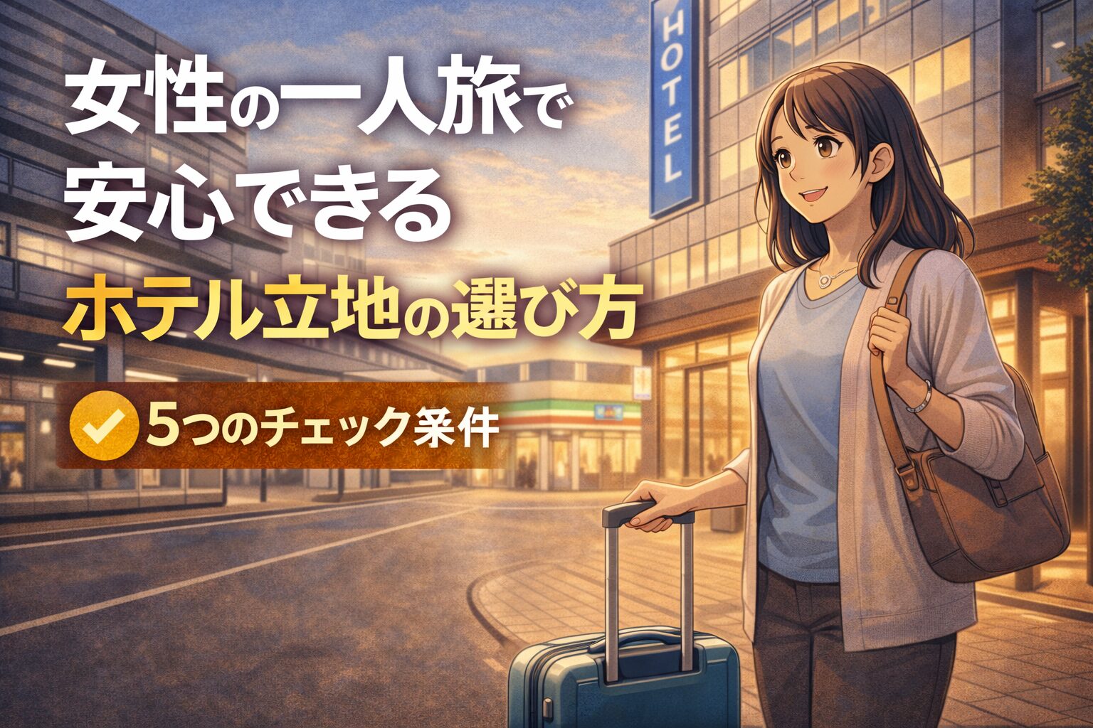 女性の一人旅で安心できるホテル立地の選び方を解説するアイキャッチ画像