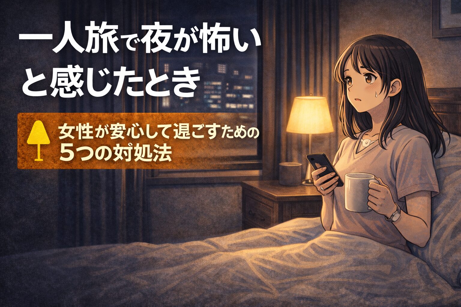 女性の一人旅で夜が怖いと感じたときの不安を減らす対処法を紹介するアイキャッチ画像