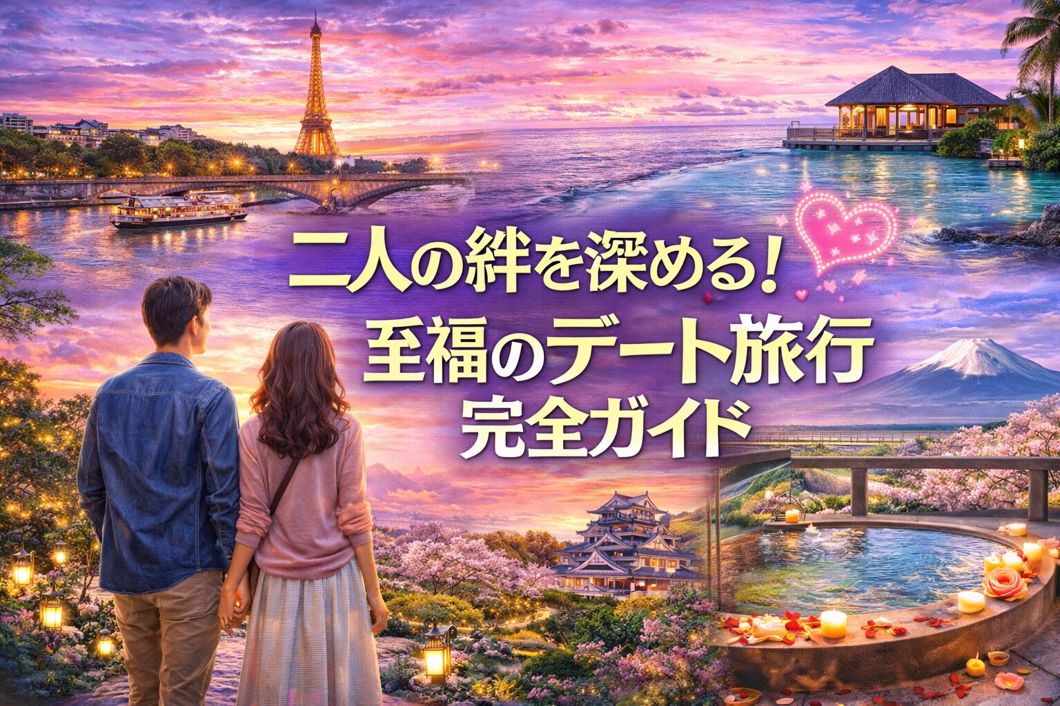 二人の絆を深めるデート旅行完全ガイドのアイキャッチ画像（カップル旅行やロマンチックな旅行シーン）