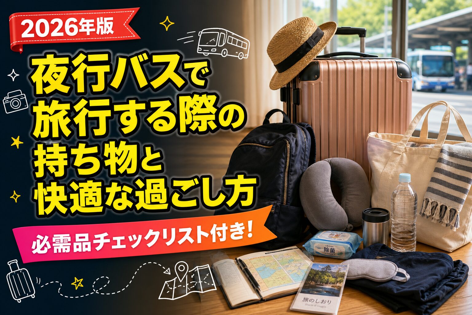 夜行バスで旅行する際の持ち物と快適な過ごし方のアイキャッチ画像