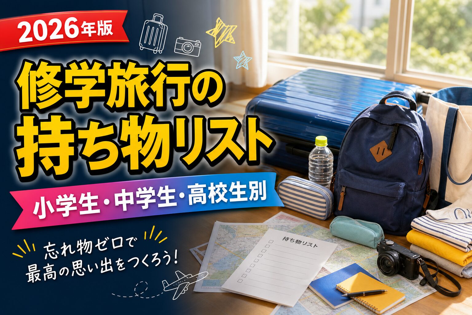 修学旅行の持ち物リスト｜小学生・中学生・高校生別のアイキャッチ画像