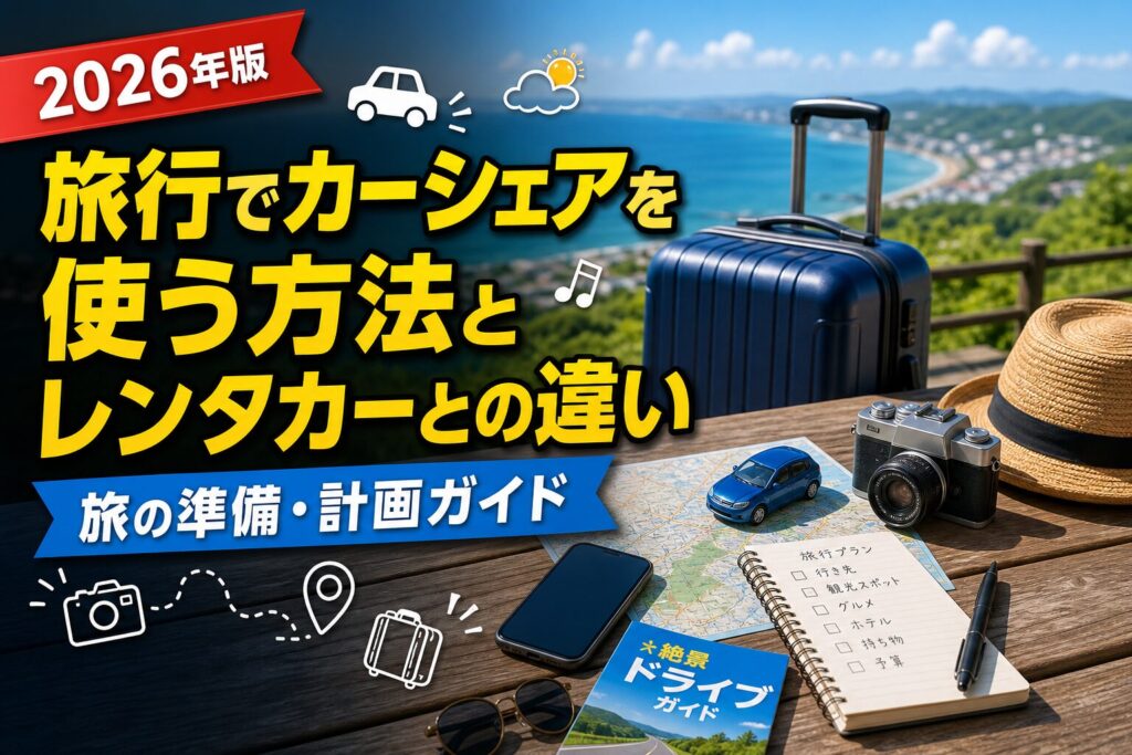 旅行でカーシェアを使う方法とレンタカーとの違いのアイキャッチ画像