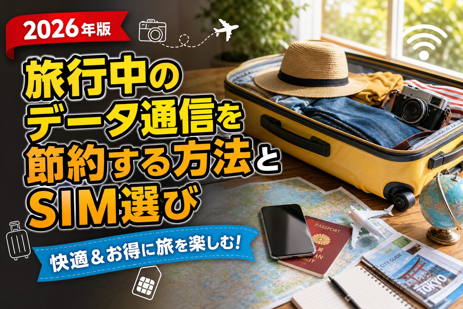 旅行中のデータ通信を節約する方法とSIM選びのアイキャッチ画像