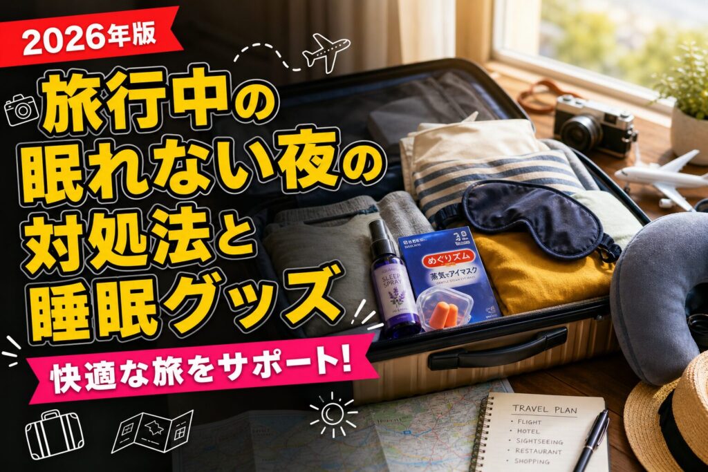 旅行中の眠れない夜の対処法と睡眠グッズのアイキャッチ画像