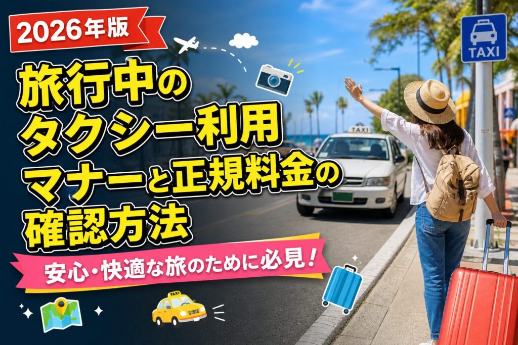 旅行中のタクシー利用マナーと正規料金の確認方法のアイキャッチ画像
